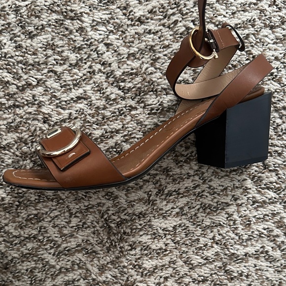Salvatore Ferragamo Brown Leather Sandals with Gold Buckle 7C - Picture 2 of 7